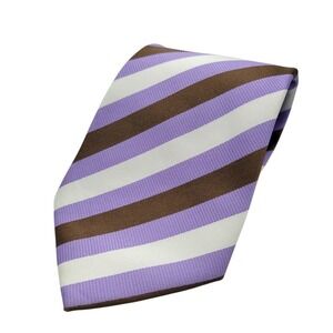 Hugo Boss Mens Neck Tie Purple White Brown Stripe Silk Repp Tie